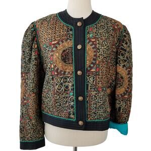 Jerri Sherman Black Red Blue Gold Silk Vintage Hong Kong NEW Quilted Jacket 8